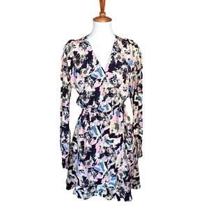IRO Paris Bloomy Wrap Dress Abstract Floral Viscose Long Sleeve FR36